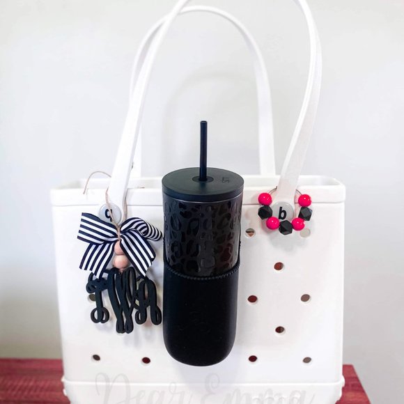 Pink Cow Print Beaded Sports Bogg Bag Charm Keychain - Picture 3 of 4